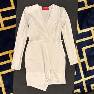 Akira Elegant Cream Long Sleeve Wrap Dress